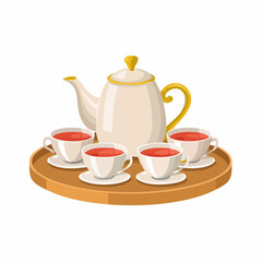 Teapot with cups – Porcelain teapot with matching teacups on a tray.
