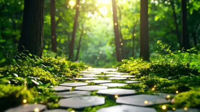 Enchanting Forest Path, Sparkling Lights & Nature