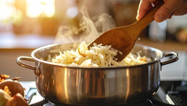 Cooking onions in a pot
