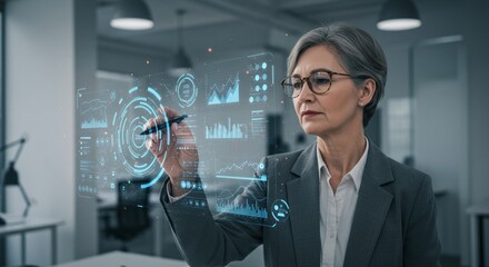 Businesswoman interacting with digital interface