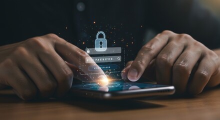 Hands logging in secure smartphone