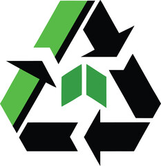 Green and black recycling symbol arrows
