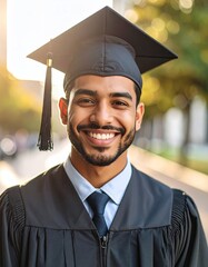 Graduate smiles outdoors