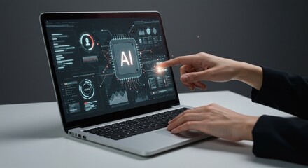 Person interacting with ai laptop screen