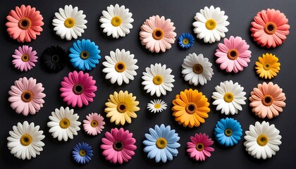 Colorful daisy arrangement on dark background