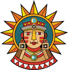 Stylized sun god face with headdress ancient artifact