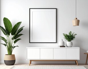 Modern minimalist interior with blank frame