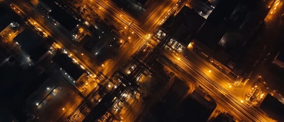 Industrial complex night aerial view