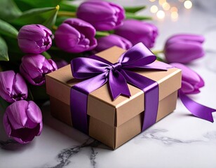 Gift box with tulips
