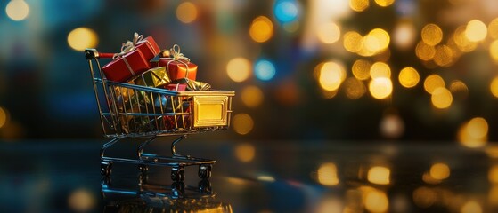 Shopping cart full of holiday presents