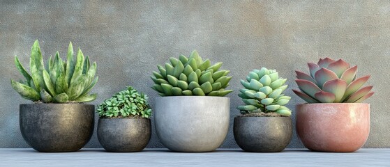 Succulent plant arrangement in pots