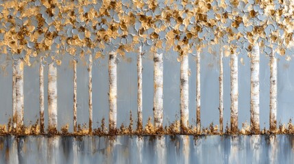 A serene scene of birch trees with golden leaves.