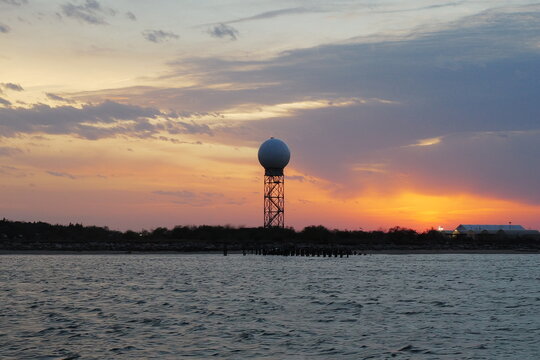 Seaside signal tower at sunset