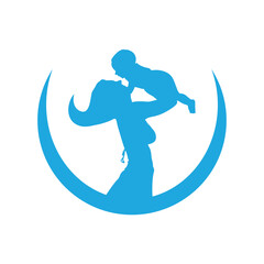 Loving Mother Holding Child in Arms Inside Crescent Shape Logo Style Vector