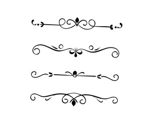 Obraz premium text dividers doodle set. Wedding decorative elements. Divider ornament, borders, floral, vintage line separators. Hand drawn vector illustration isolated on white background. Set page dividers.