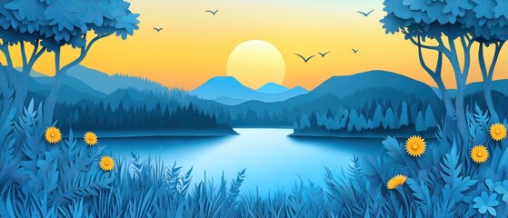 Sunset landscape illustration