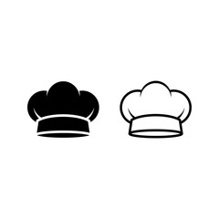Chef hat flat icon set. Chef hat black vector illustration, chef hat silhouettes, kitchen silhouettes.