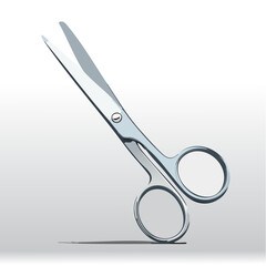 Scissors with open blades &ndash; Stainless steel scissors resting open on a table.
