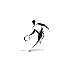 Minimalist Black & White Pickleball Player Vector – Simple Spherical Swing Silhouette