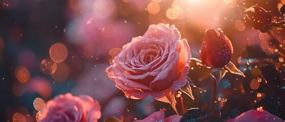 Pink rose close up with water droplets