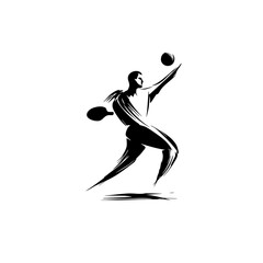 Minimalist Black & White Pickleball Player Vector – Simple Spherical Swing Silhouette
