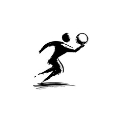 Minimalist Black & White Pickleball Player Vector – Simple Spherical Swing Silhouette