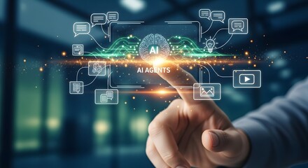 AI Agents Touchscreen Interface Technology Concept