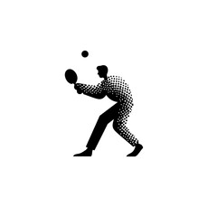 Minimalist Black & White Pickleball Player Vector – Simple Spherical Swing Silhouette