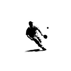 Minimalist Black & White Pickleball Player Vector – Simple Spherical Swing Silhouette