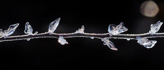 Ice crystals on plant branch
