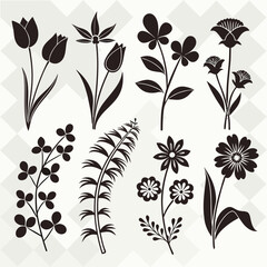 Flower Silhouette Vector Icons, Minimal Botanical Shape Collection