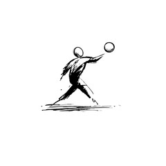 Minimalist Black & White Pickleball Player Vector – Simple Spherical Swing Silhouette