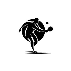 Minimalist Black & White Pickleball Player Vector – Simple Spherical Swing Silhouette