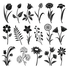 Flower Silhouette Vector Icons, Minimal Botanical Shape Collection