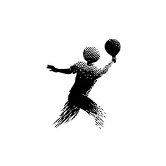 Minimalist Black & White Pickleball Player Vector – Simple Spherical Swing Silhouette