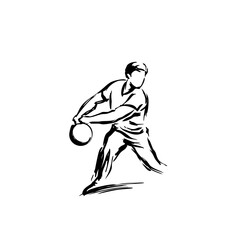 Minimalist Black & White Pickleball Player Vector – Simple Spherical Swing Silhouette
