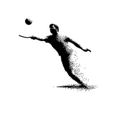 Minimalist Black & White Pickleball Player Vector – Simple Spherical Swing Silhouette