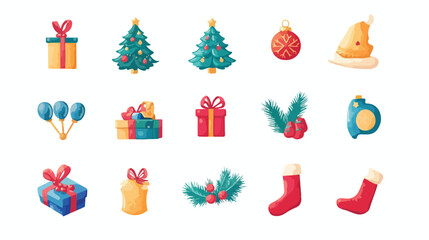Fototapeta premium Christmas Lettering and Icon Set