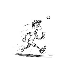 Black & White Cartoon Tennis Player Drawing – Lucky Luke Meets Calimero Style – Clean Line Art for T-Shirt Print
