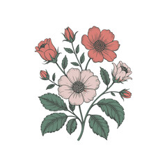 Boho Wildflower Bouquet &ndash; Hand Drawn Botanical Floral Illustration in Neutral Tones