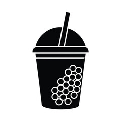 Vector silhouette Side view silhouette of takeaway bubble tea cup with domed lid and thick straw