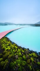 Explore the blue lagoon iceland geothermal spa with wooden bridge travel destination