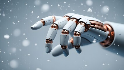 Explore robotic hand ai technology with futuristic design and snow background image