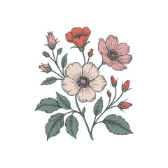 Boho Wildflower Bouquet &ndash; Hand Drawn Botanical Floral Illustration in Neutral Tones