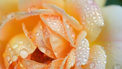 Macro shot of beautiful peach rose flower with water droplets nature photography