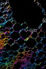 Abstract rainbow bubbles background with heart shape for valentine's day concept