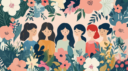 Women's Day lettering card with girls