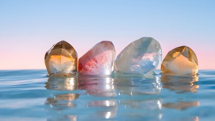 Colorful gems stones in water background wallpaper hd crystal clear reflections art