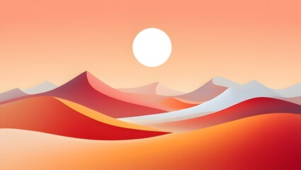 Desert landscape illustration with sun and dunes abstract background wallpaper