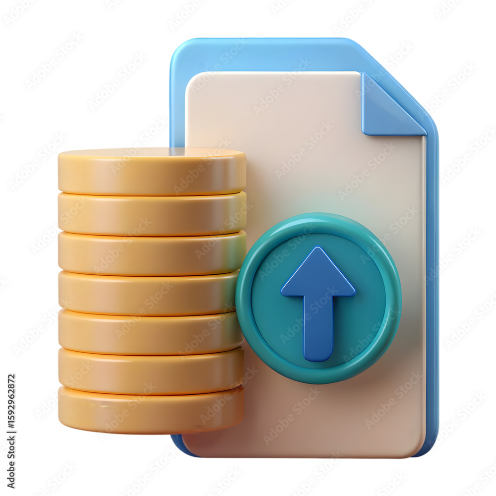 Poster Upload file database front view 3d rendering icon illustration on transparent background
